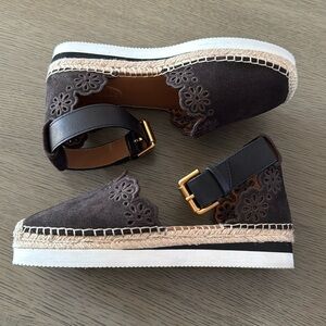 See By Chloe Women's Floral Scalloped Espadrilles Sz 36